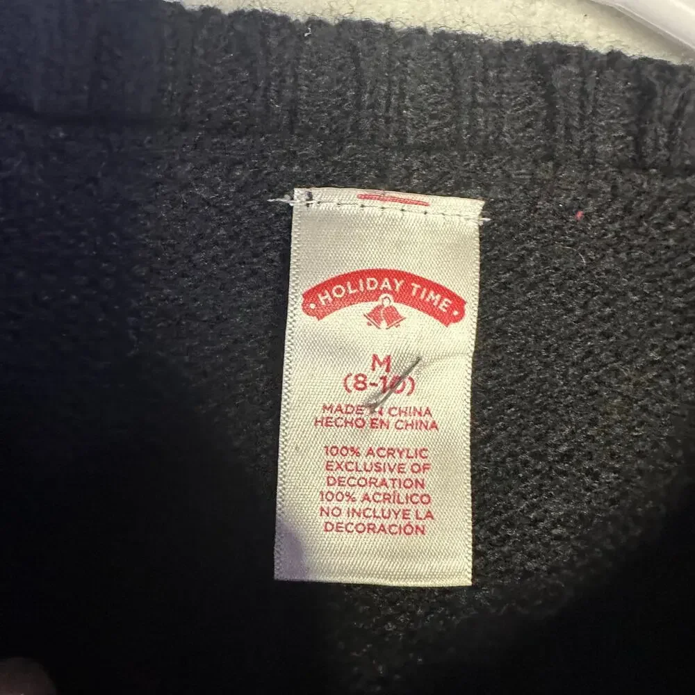 Holiday Time Black Ugly Christmas Sweater Joy Dream Jolly Wish Believe Sequined - Picture 3 of 7